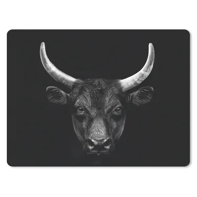 Produktbild von MuchoWow® Mauspad Mousepad Tiere - Stier - Schwarz - Weiß - Porträt 40x30 cm - Mousepads - Maus Mat - Pad - Mausunterlage - Anti Rutsch