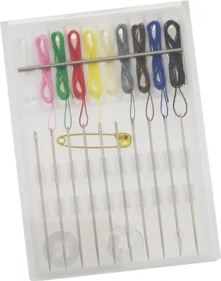 Obrázek produktu pro 10 jehel s nití, různé barvy + 2 knoflíky