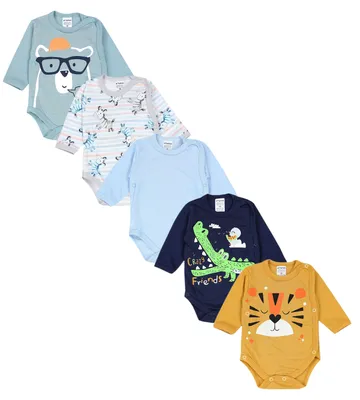 Produktbild von TupTam Baby Langarm Wickelbody Mädchen Body Jungen im 5er Set, Farbe: Farbenmix 1, Größe: 62