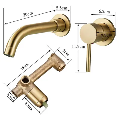 Produktbild von Waschbeckenarmatur Bad - Wandmontierte Unterputz Armatur - 360° schwenkbarer Auslauf - Einhebelmischer - Warm- und Kaltwasser - Gebürstetes Gold