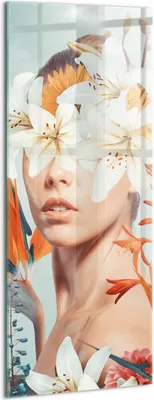 Produktbild von Designer Glasbild - Wandbild - Glas Bild - 50x125 cm - Abstrakte Frau Mit Blumen
