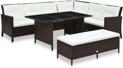 Produktbild von 3-tlg. Garten-Lounge-Set mit Auflagen Poly Rattan Braun