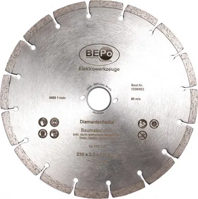 Produktbild von Bepo Diamant Trennscheibe FFS 230 230 mm Mauerwerk Beton Stein Putz 1230/053