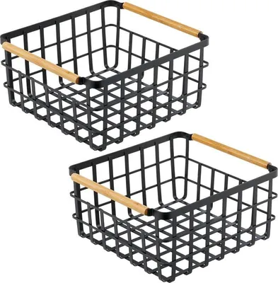 Produktbild von mDesign Gitterbox Aufbewahrung Drahtkorb Organizer 2er-Set Metall Schwarz/Bambus