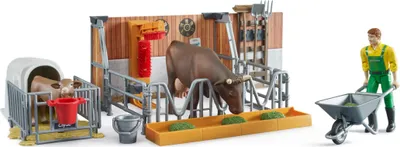 Produktbild von bruder 62611 bworld Kuh- und Kälberstall mit Landwirt, Kuh und Kalb