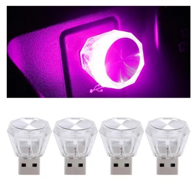 Zdjęcie produktu dla 4 sztuki lampki ambientowej do samochodu, fioletowa, USB, LED, oświetlenie wnętrza