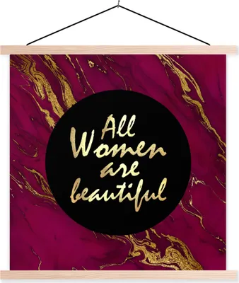 Produktbild von MuchoWow® Textilposter Zitat - Frau - Gold - Bordeaux 120x120 cm mit holzfarbenen Rahmen - Textil-Poster
