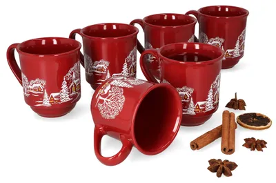 Immagine prodotto di set di 6 tazze da vin brulè da 0,2 litri rosso Paesaggio natalizio in Vetroceramica, calibrata