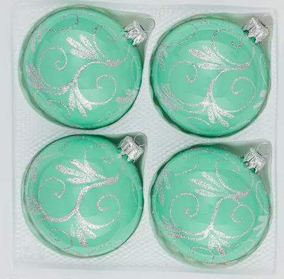 Produktbild von 4 tlg. Glas-Weihnachtskugeln Set 8cm Ø in Hochglanz Modern Mint Silberne Ornamente