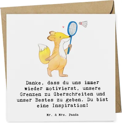 Produktbild von Mr. & Mrs. Panda Grußkarte Badminton Trainerin Inspiration - Weiß - Geschenk, Techniken, anlasskarte, Coaching, Glückwunschkarte, faltkarte, Dankbarkeit, Klappkarte