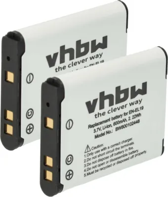 Produktbild von vhbw 2x Akku kompatibel mit Nikon Coolpix A300, S3100, S2500, S100, S2600, S2550, A100, S2800, S2700, S2750, S2900 Kamera (600 mAh, 3,7 V, Li-Ion)