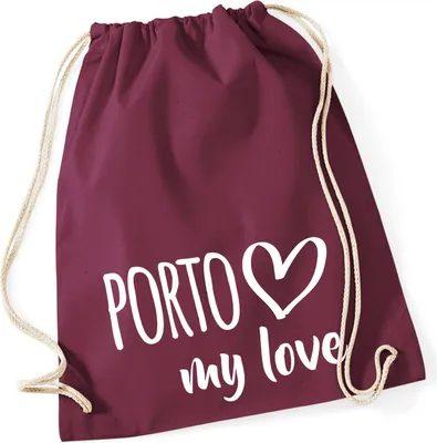 Produktbild von Huuraa Turnbeutel Porto my love 12 Liter Burgundy Baumwolle Rucksack Geschenkidee