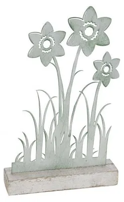 Produktbild von Holzaufsteller, Metallblumen, grün / weiß, 20 x 5 x 29 cm