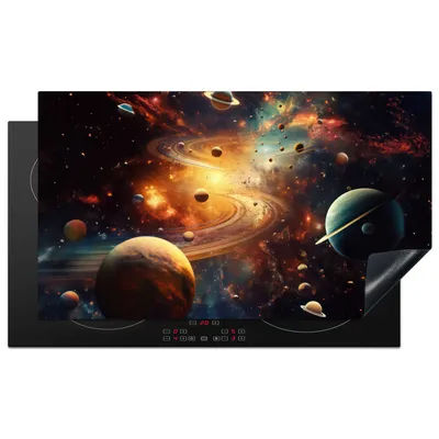 Produktbild von KitchenYeah© Herdabdeckplatte Galaxie - Weltraum - Neon - Planeten , 89x51cm, Küche Deko, Glaskeramikkochfeld Herdabdeckung, Abdeckplatte fùr Kochfeld