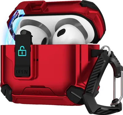 Produktbild von Hülle für Apple AirPods 3 Defender Schutzhülle mit Karabiner 360° Schutzbox Kopfhörer stoßfestes Full Body Cover Rot