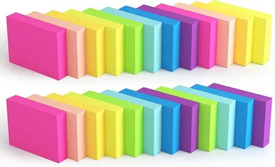 Productafbeelding van Notitieblokken, 24 stuks, elk met 80 vel, formaat 38x51 mm, gekleurde plaknotities voor kantoor en school