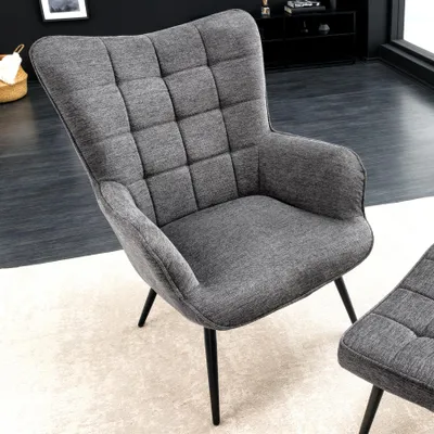 Produktbild von riess-ambiente Sessel SCANDINAVIA grau schwarz Strukturstoff Metallbeine mit Armlehnen