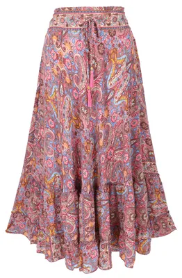 Produktbild von Langer Boho Stufenrock, Maxirock Hippie Chic, Flamencorock - Pink, Damen, Polyester, Röcke