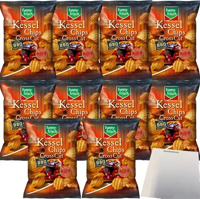 Produktbild von funny-frisch Cross Cut Chips Kartoffelchips Spicy BBQ Sauce Style 10er Pack (10x120g Tüte) + usy Block