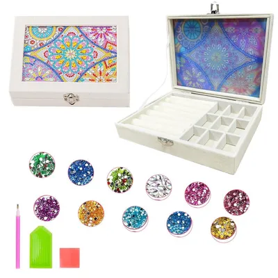 Immagine prodotto di Kit per creare una scatola portagioie con tecnica Diamond Painting, con specchio, adatto a bambine dai 5 anni in su