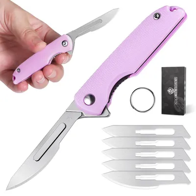 Produktbild von Klappmesser Skalpell Klein mit 5 Klingen, Liner Lock, Schlüsselanhänger, Lila