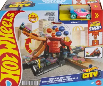 Produktbild von Hot Wheels City Spielset Süßigkeitenladen in der Stadt mit Die-Cast-Spielzeugauto im Maßstab 1:64, Track-Schnellstecksystem, Fahrzeug- & Schienen-Set, 3 Jahr(e), Kunststoff, Mehrfarbig