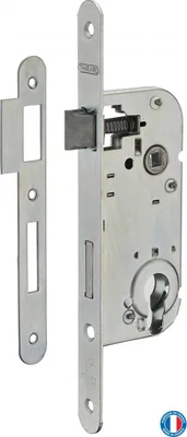 Image de Boitier de serrure encastrable à cylindre pour porte d'entrée, axe 40mm, bouts ronds, zingué - THIRARD