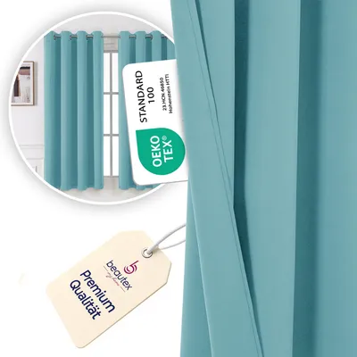 Produktbild von Beautex Verdunkelungsgardine Ösen Vorhang blickdicht abdunkelnd140x225cm,Himmelblau