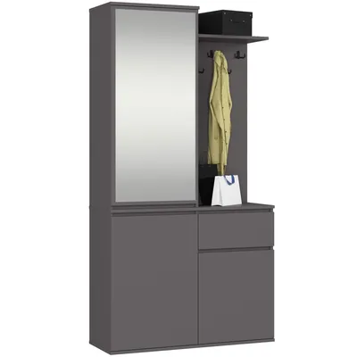 Produktbild von Garderobe – Flurgarderobe – Garderobenschränke – ENTRO – Graphit – 95 cm – Garderobenschrank mit Spiegel, 3 Türen und Schublade