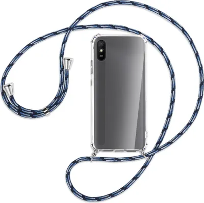 Produktbild von Handykette Backcover-Schutzhülle mit Band (Metall silberfarben) für Xiaomi Redmi 9A - Blautöne