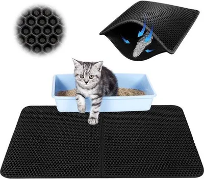 Productafbeelding van Ibenzoa® Extra grote kattenbakmat 90 x 60 cm – dubbellaags EVA met honingraatstructuur, klittenbandsluiting, antislip en waterdichte onderkant