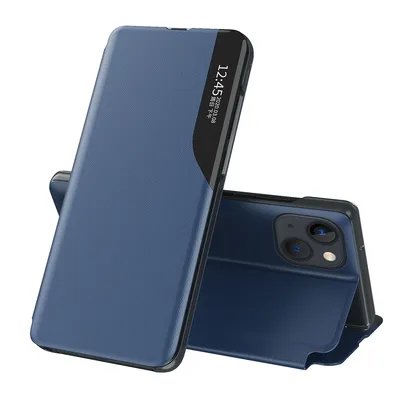 Immagine prodotto di Custodia Flip per iPhone 15 Plus, custodia in Finto cuoio con finestra e funzione stand blu