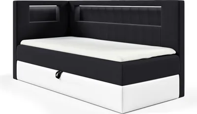 Produktbild von MEBLINI Kinderbett mit Bettkasten - Gepolstert Einzelbett mit Matratze - Polsterbett mit Stauraum - Bett mit Kopfteil - Stauraumbett - GARETH 3 - 100x200 Links - H3/Schwarz Samt