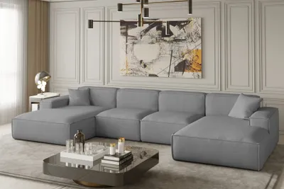 Produktbild von Wohnlandschaft U-Form CELES in Stoff Opera Velvet Hellgrau