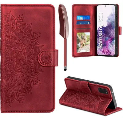 Obrázek produktu pro Kryt z umělé kůže pro telefon Samsung Galaxy S20 Flip, typu pouzdro s peněženkou, s kapsou na karty, magnetickým zapínáním a funkcí stojánku, barva červená