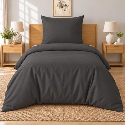 Productafbeelding van Buymax effen beddengoed, 155x220 cm, 2-delig, 100% katoen renforcé, antraciet