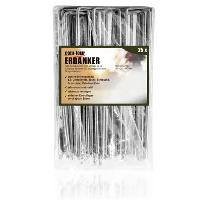 Zdjęcie produktu dla com-four® 25x kotwy gruntowe 150x30x3mm wykonane z powlekanej stali - solidne kołki gruntowe do mocowania włókniny i folii - kotwy gruntowe do ogrodnictwa i kempingu - kwadratowe