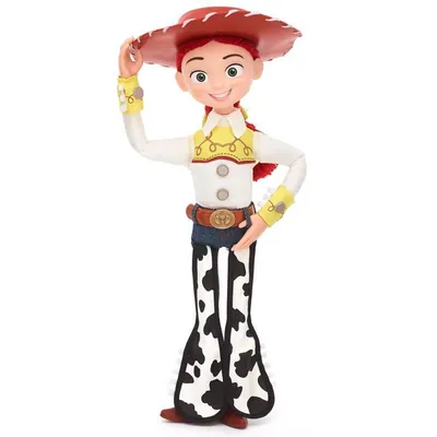 A full-body shot of a Jessie doll from Toy Story, standing against a white background.