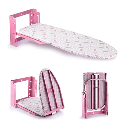 Produktbild von Wandmontierte Bügelbrett Bügeltisch, Verstellbar Höhe, Klappbares, 96.5 x 33 CM, Tisch-Bügelbrett Compact Wandbügelbrett, Rosa, Max. 15KG