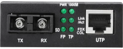 Produktbild von Digitus Gigabit Medienkonverter, RJ45 / SC, 1000 Mbit/s, 1000Base-T, IEEE 802.3, IEEE 802.3u, IEEE 802.3z, Gigabit Ethernet, Voll, Halb, 500 m