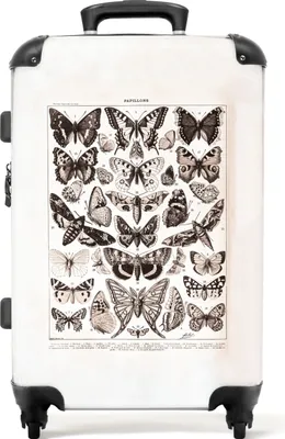 Produktbild von NoBoringSuitcases.com® Großer Koffer - Vintage - Schmetterling - Insekten - Schwarz und weiß - Adolphe Millot - Kombinationsschloss TSA - Hartschalen Trolley 4 Rollen - 72 liter - Reisekoffer - 66 cmKoffer Mittelgroß 67x43x25 cm, 72L,