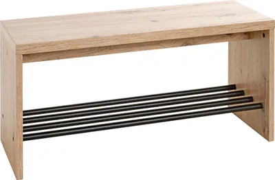 Produktbild von HAKU Schuhbank Sitzbank Schuhregal Eiche hell, schwarz - MDF, Metall, B/H/T: 80x40x30 cm