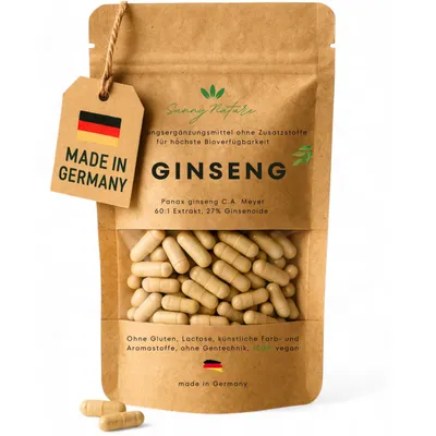 Produktbild von Ginseng Kapseln 400mg – 27% Ginsenoide – Hochdosiert & Labor – Reiner Panax Ginseng – Vegan, in Deutschland produziert – 60 Kapseln