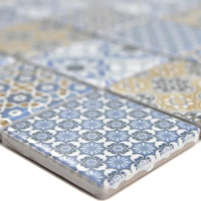 Produktbild von Keramik Mosaikfliesen Daymion Retrooptik Quadrat 47 Blau Braun