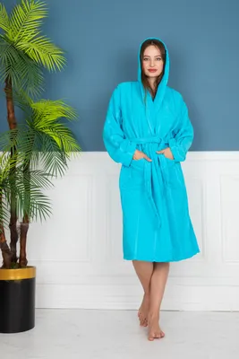 Produktbild von Bademantel Türkis mit Kapuze (XL) 100 % Baumwolle