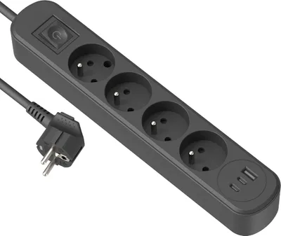 Obrázok produktu pre Electraline Prima 35621 zásuvková skrinka s 4 zásuvkami – 16 A + 3 USB (1 USB A + 2 USB C PD20 W) s vypínačom – čierna