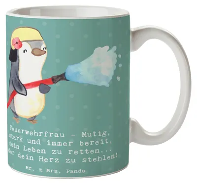 Produktbild von Mr. & Mrs. Panda Tasse Feuerwehrfrau Heldin - Meeresbrise - Geschenk, Henkeltasse, Tapferkeit, Leben retten, Beruf, Berufsprodukte, Trinkbecher, Kaffeetasse, Kaffeebecher