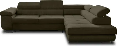 Image de Best Mobilier Zaria - canapé d'angle droit - convertible avec coffre et têtières réglables - 5 places - en velours côtelé , Vert