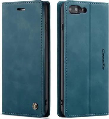 Image de coque pour iPhone 8 Plus, coque rétro en cuir PU, pochettes pour cartes, fermeture magnétique, coque avec fonction stand pour iPhone 7 Plus / 8 Plus Bleu