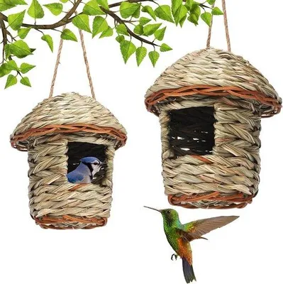 Produktbild von Famanu Vogelhaus Handgewebt aus Hibiscusgras - Set von 2